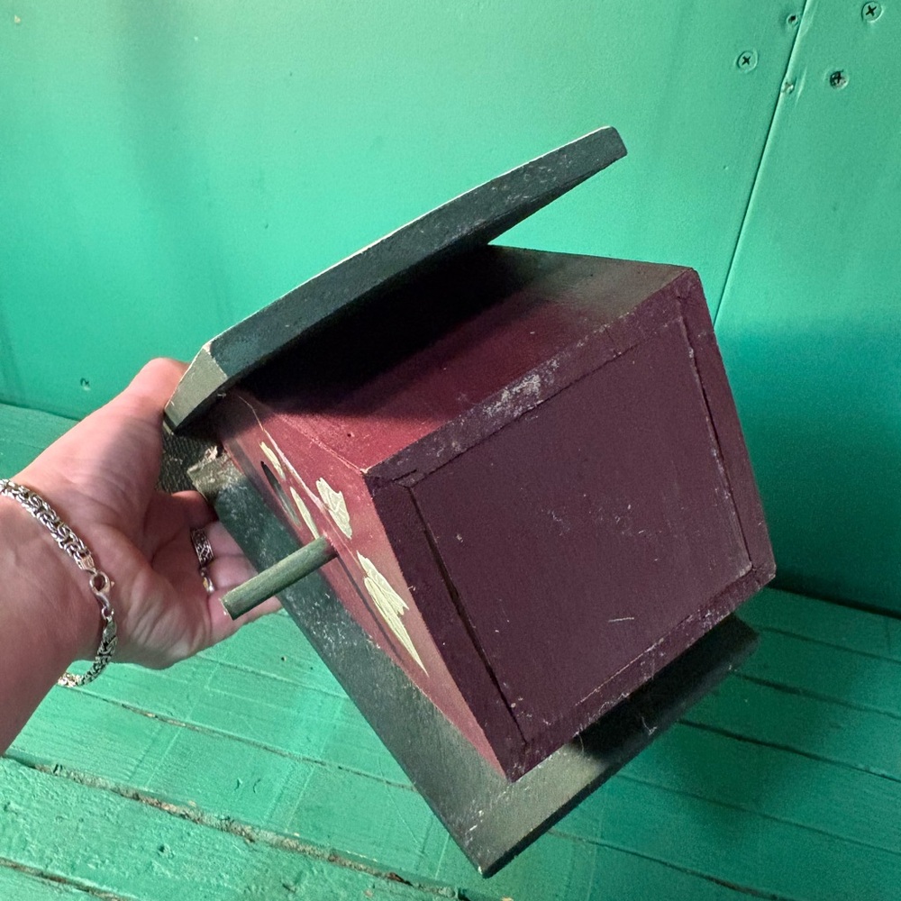 Unbranded Maroon Hand-Painted Birdhouse with Olive Trim - Picture 7 of 10